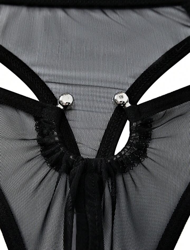 Men's Black Mesh Thong Underwear Whit Ring Detail